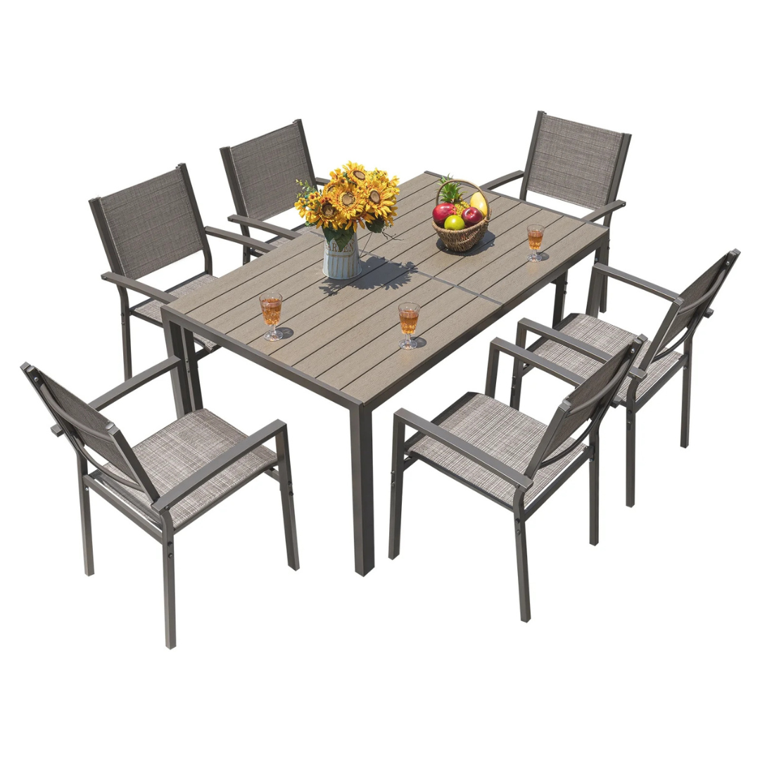 Devoko Patio Dining Set W/ 6-Piece Armchairs & Table