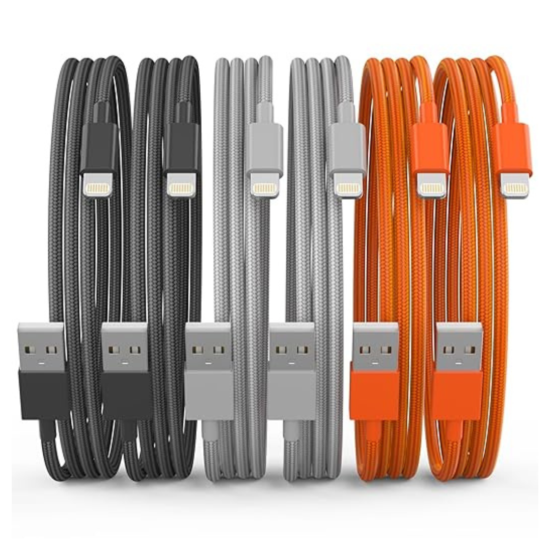 6-Pack MFi Certified USB-A To Lightning Charging Cables