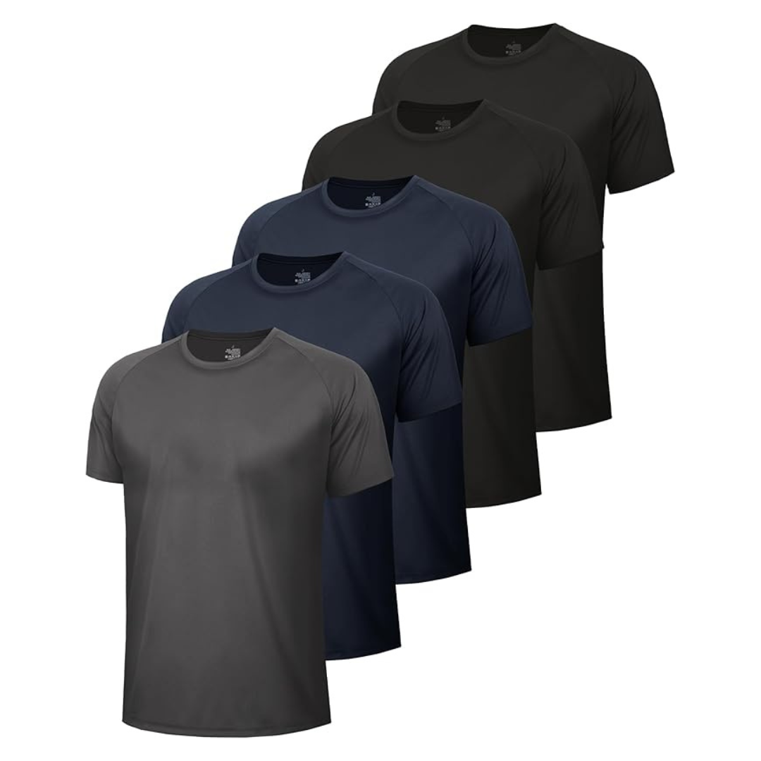 5-Pack Men's Short Sleeve Moisture Wicking Workout T Shirts