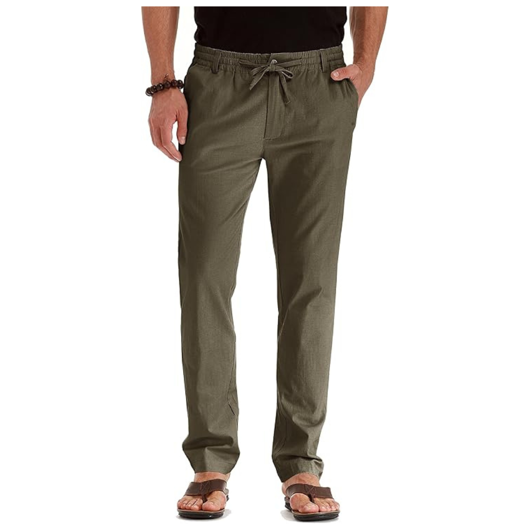 Men's Casual Linen Drawstring Beach Loose Trousers Pants