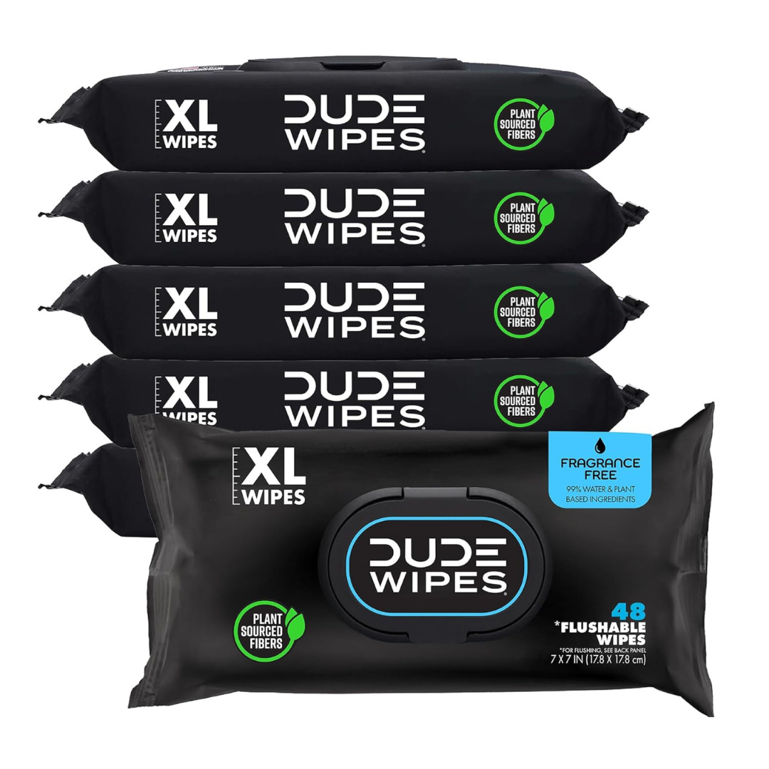 DUDE Wipes – Flushable Wipes – 6 Packs, 288 Wipes