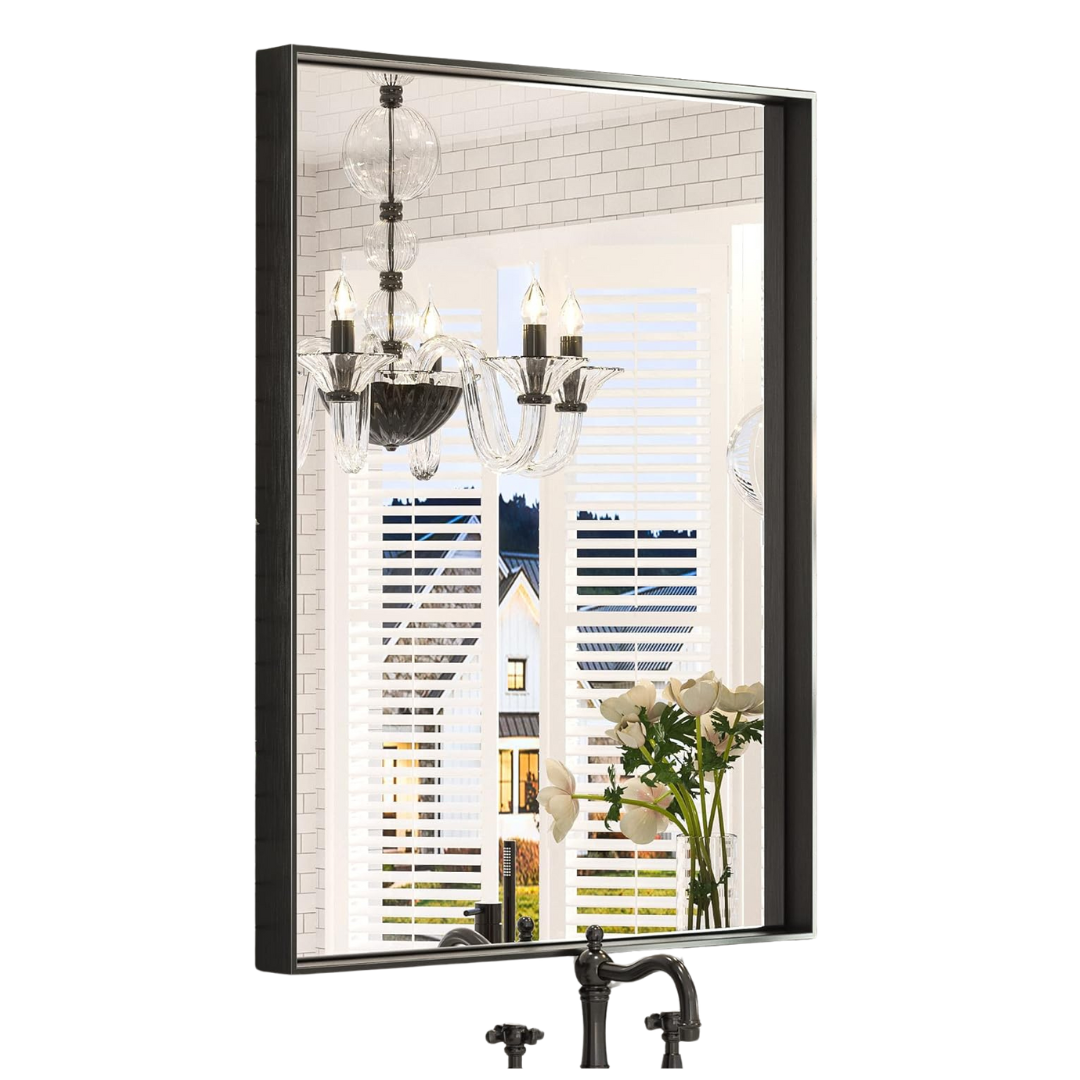 22" x 30" Brushed Black Framed Rectangle Wall Vanity Mirror