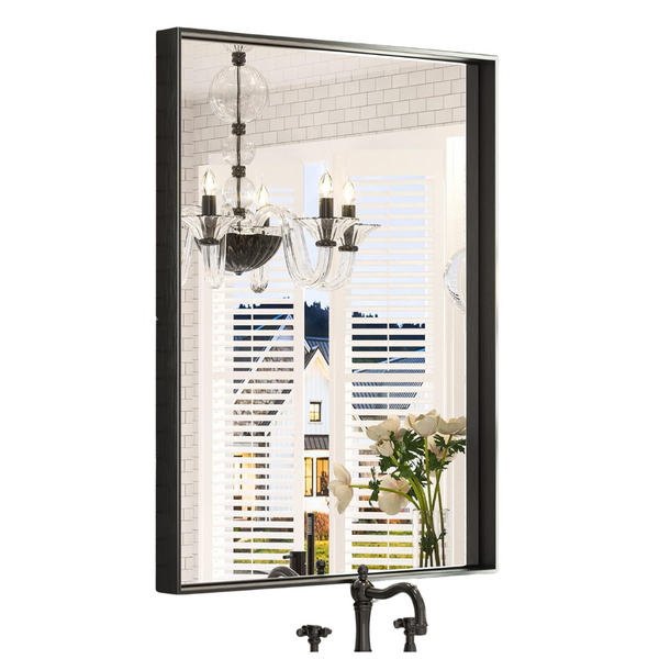 22" x 30" Brushed Black Framed Rectangle Wall Vanity Mirror