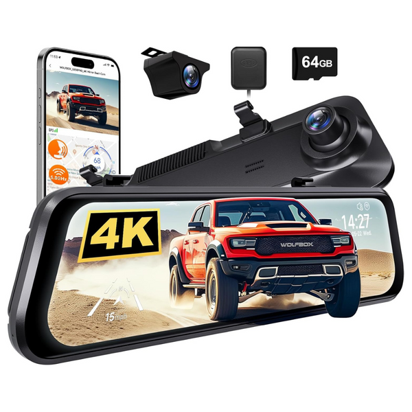 Wolfbox G850 Pro 12" 4K WiFi GPS Rear View Mirror Dash Cam