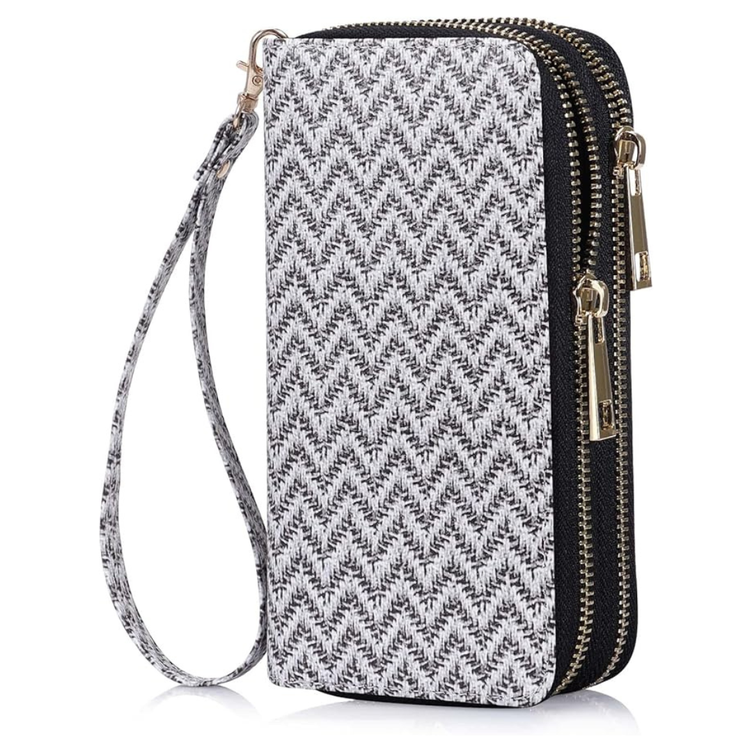 Women's Dual Zipper Cellphone Wallet With Removable Wristlet