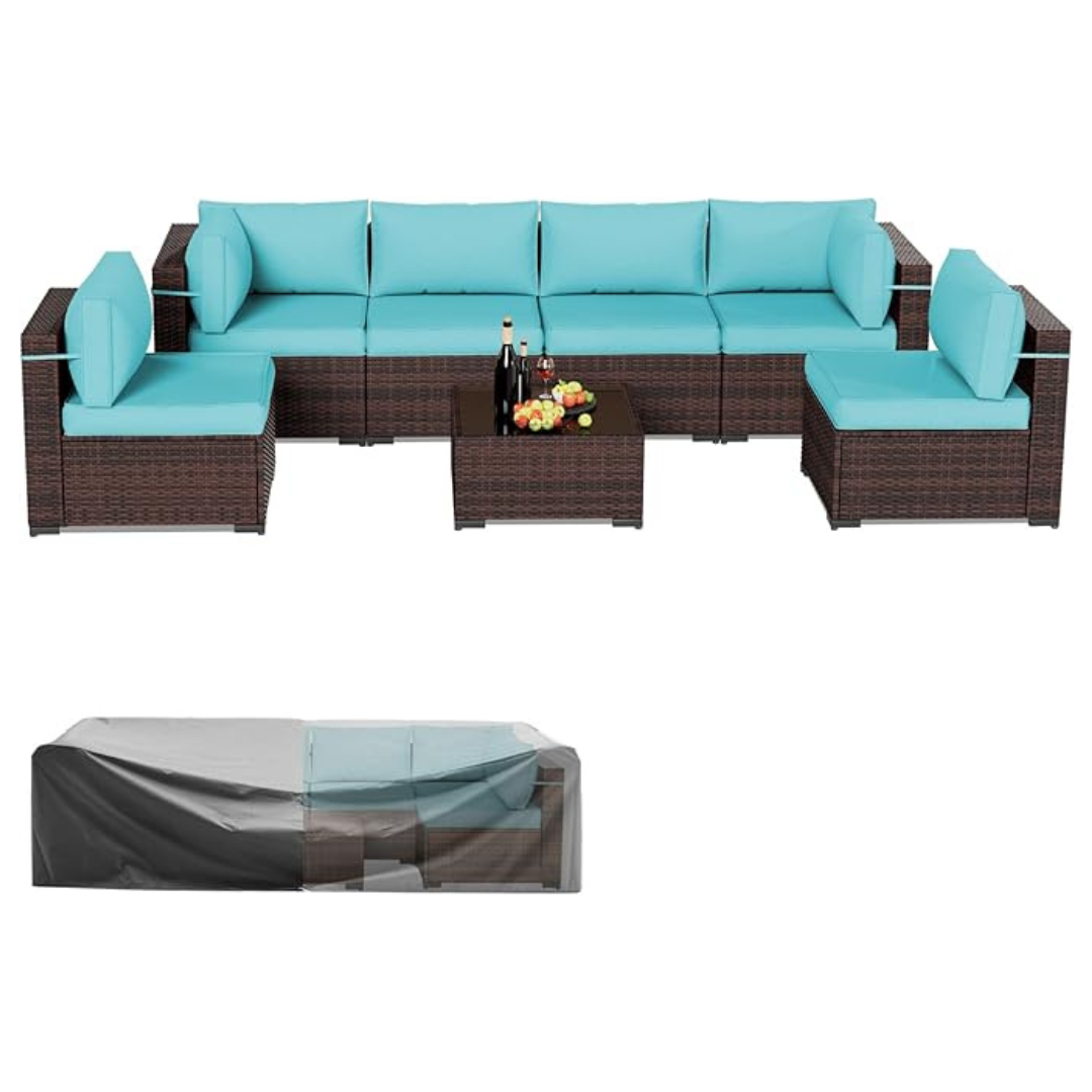 7-Piece Amopatio Patio Wicker Rattan Furniture Set