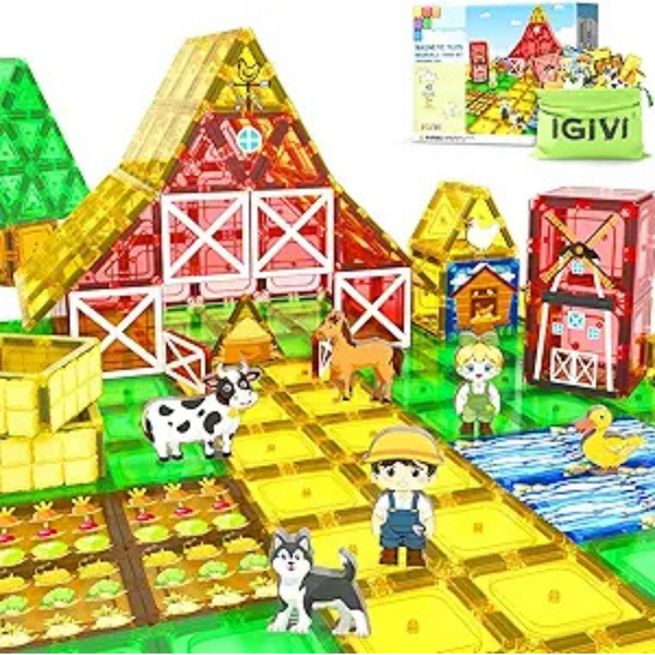 42-Pieces Magnetic Tiles Farm Animals STEM Building Blocks Toys