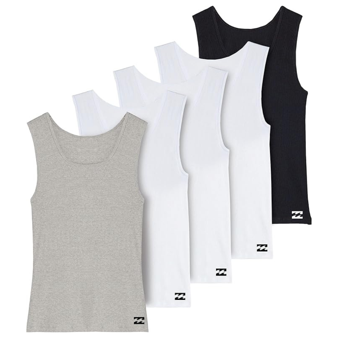 5-Pack Billabong Men's Classic Ribbed Cotton Undershirts