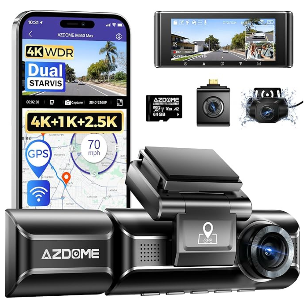 Azdome M550 Max 4K 3 Channel Triple Dash Cam With 64GB Card