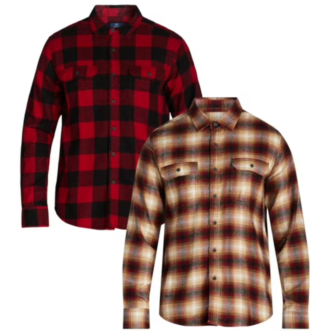 2-Pack George Men's Long Sleeves Flannel Shirt