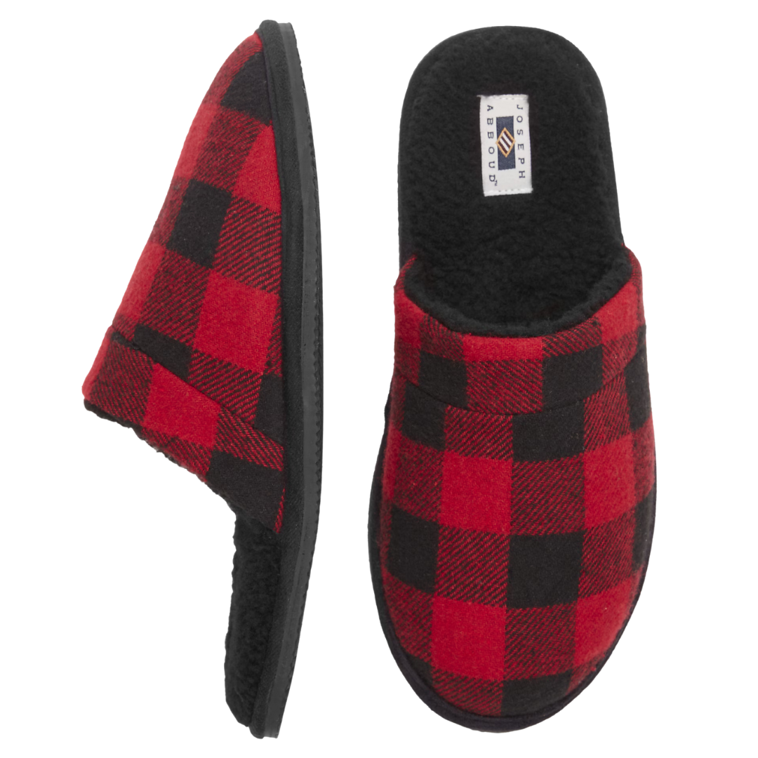 Joseph Abboud Buffalo Plaid Scuff Shearling Slippers
