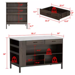 Marble Wood Grain Top 55.1" W Kitchen Island