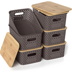 6 Pack Plastic Storage Bins with Bamboo Lids