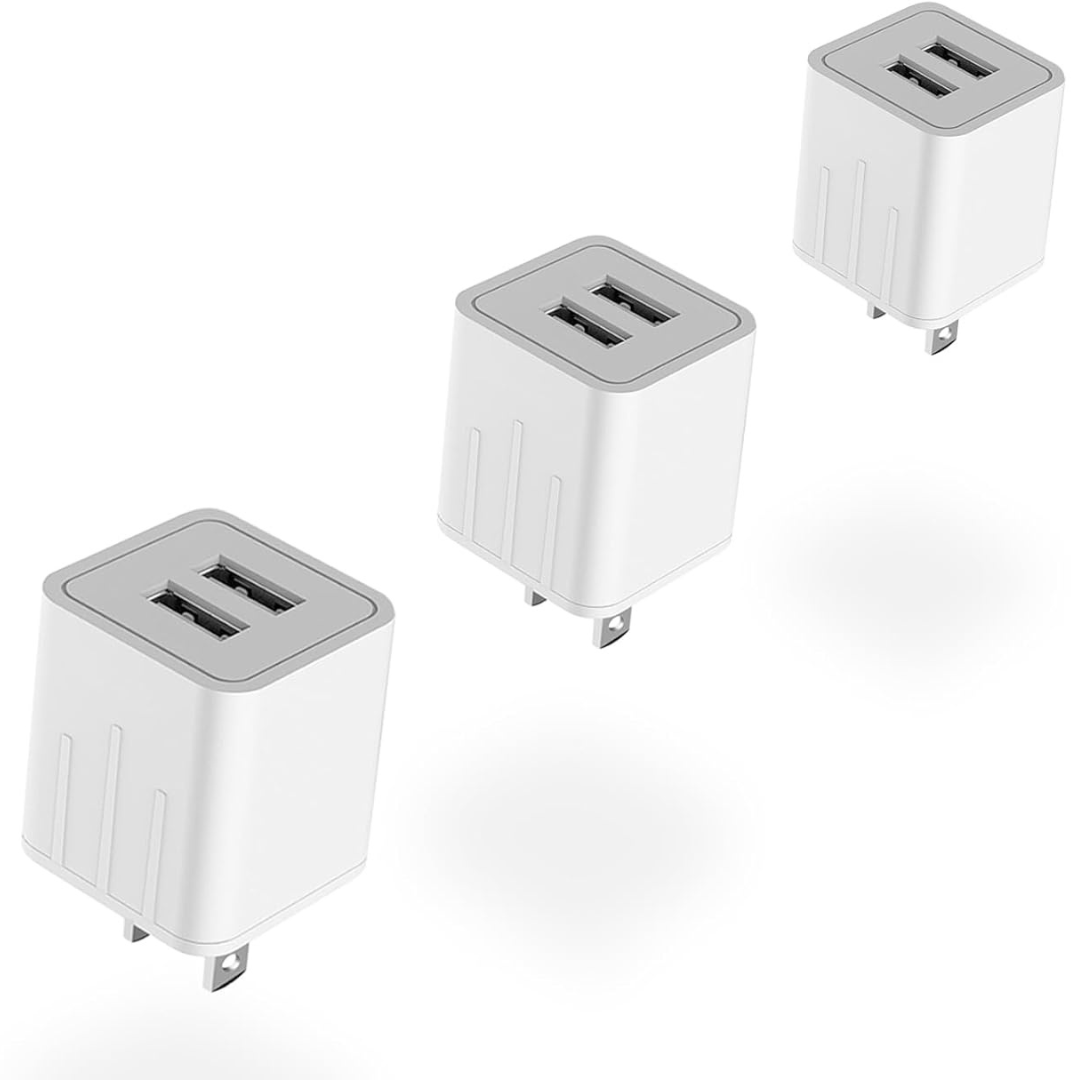 3-Piece Dual A Port 10W USB A Wall Fast Charging Power Adapter