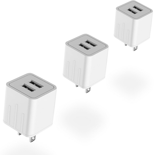 3-Piece Dual A Port 10W USB A Wall Fast Charging Power Adapter