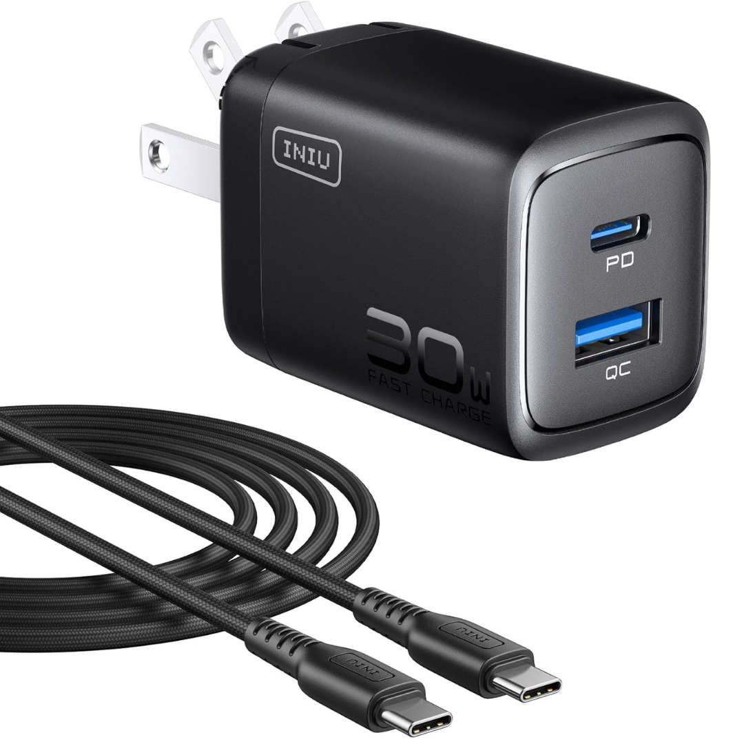 INIU 30W Fast Charging 2-Port USB C Charger Block with 5ft USB-C Cable