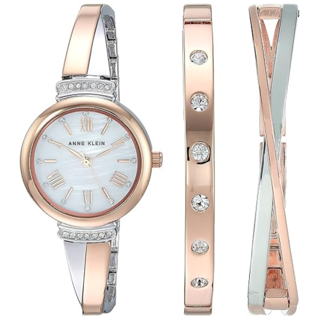 Anne Klein Women's Premium Crystal Accented Bangle Watch Set