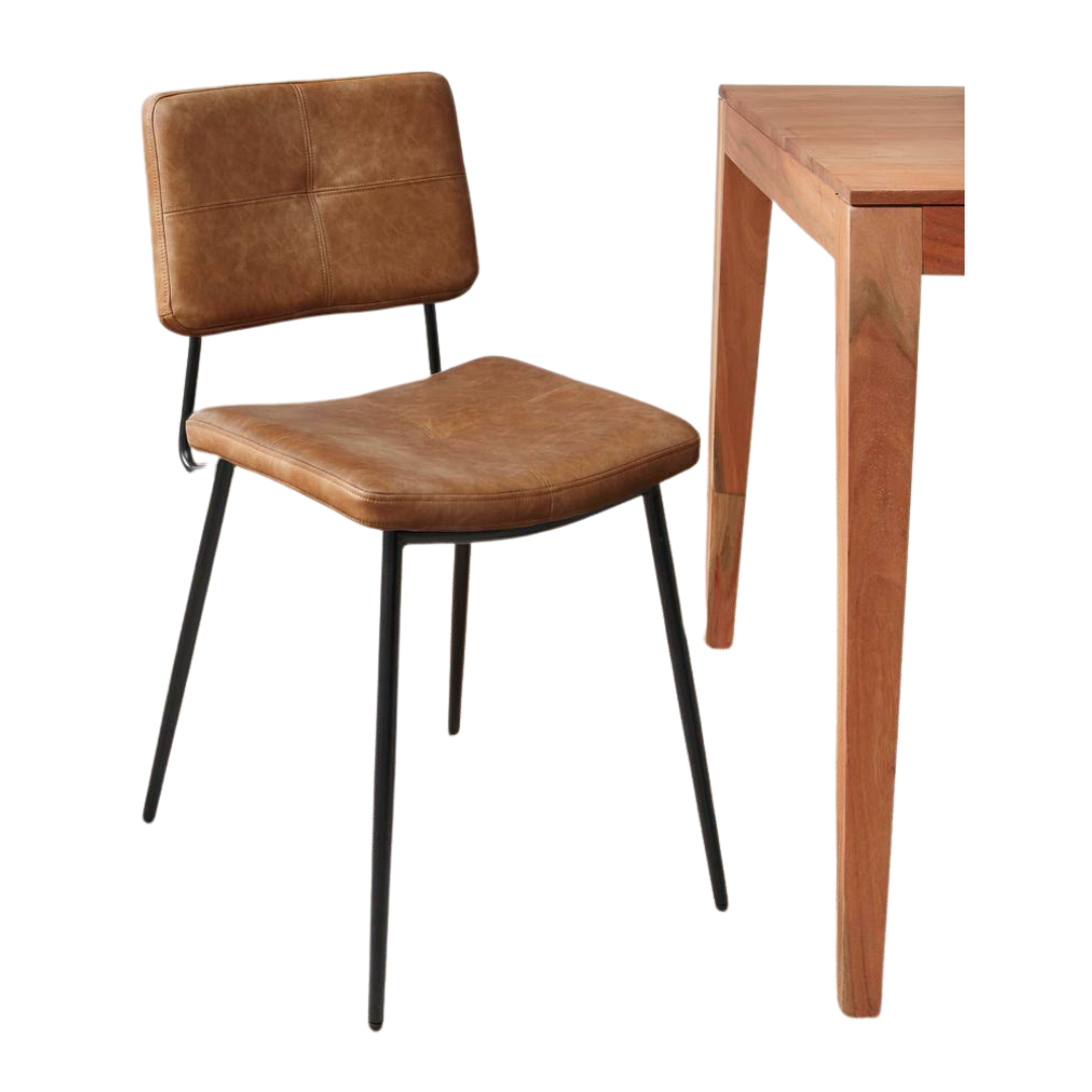 Set Of 4 Blackburn Mid-Century Cognac Faux Leather Dining Chairs