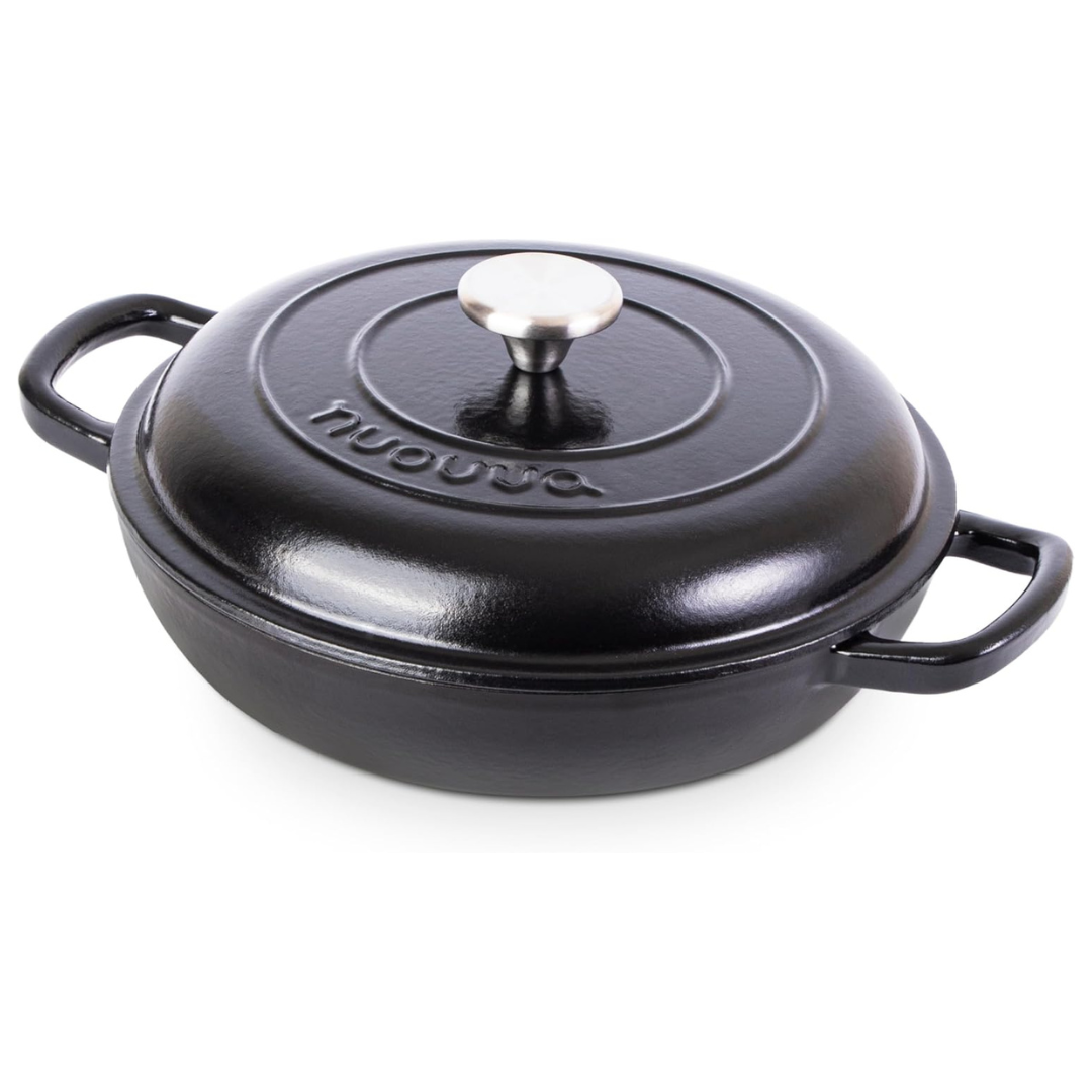 3.7 Quart Shallow Non Stick Cast Iron Dutch Oven W/Lid