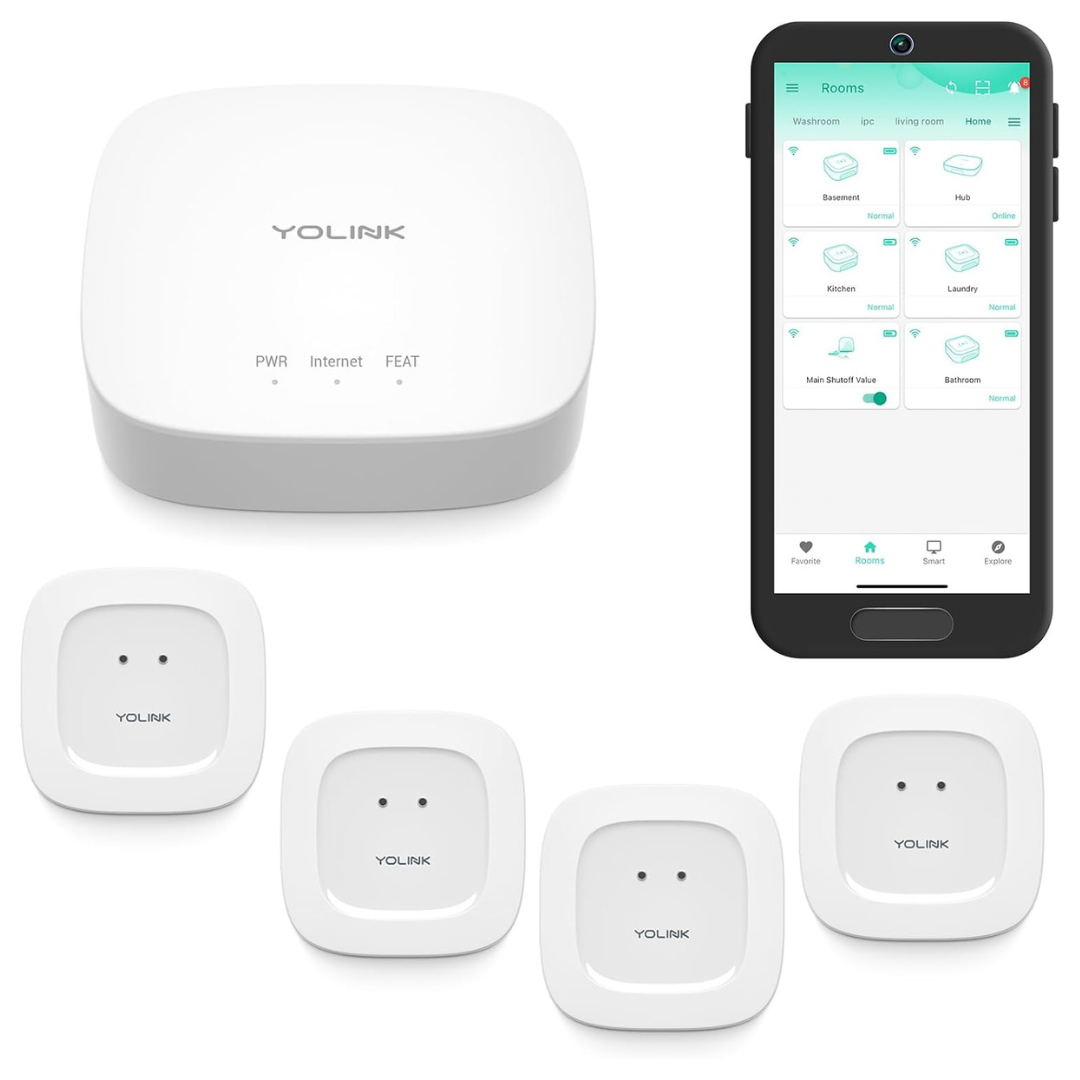 YoLink Water Leak Detector Smart Starter Kit W/ Hub & 4 Sensors