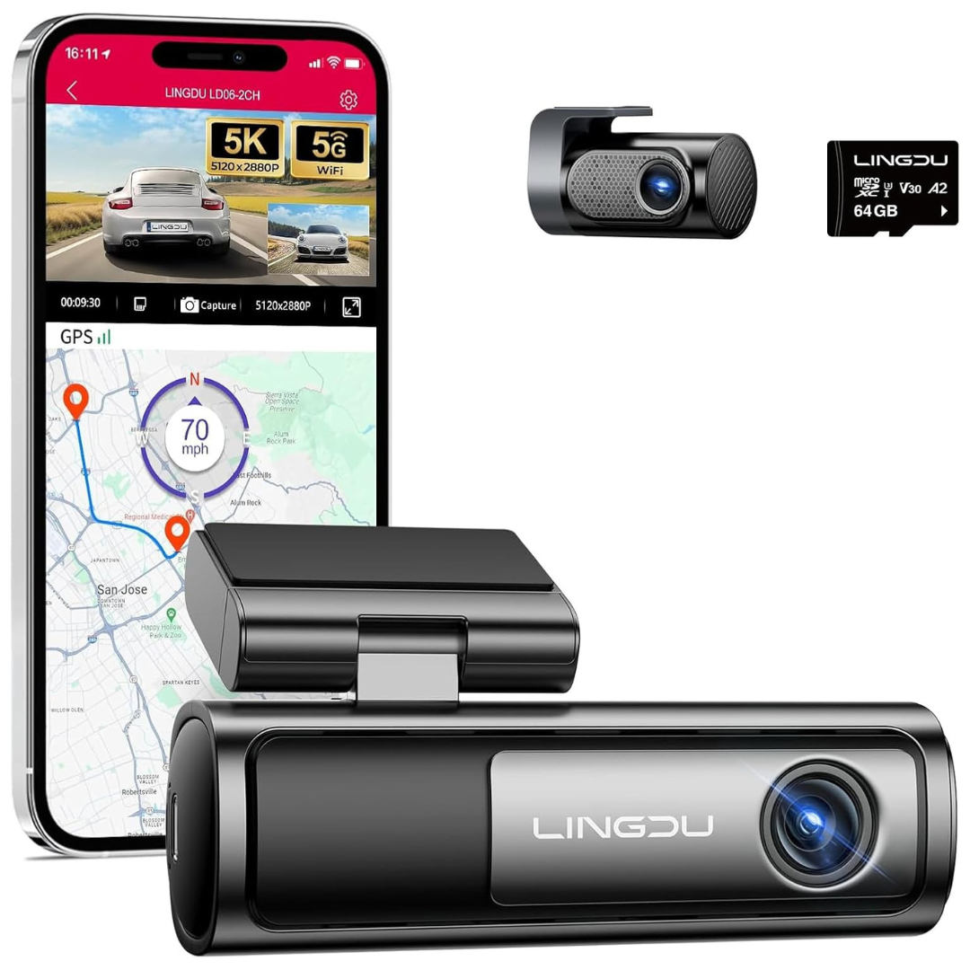Front And Rear 5G WiFi 5K Dash Camera For Cars With 64GB SD Card