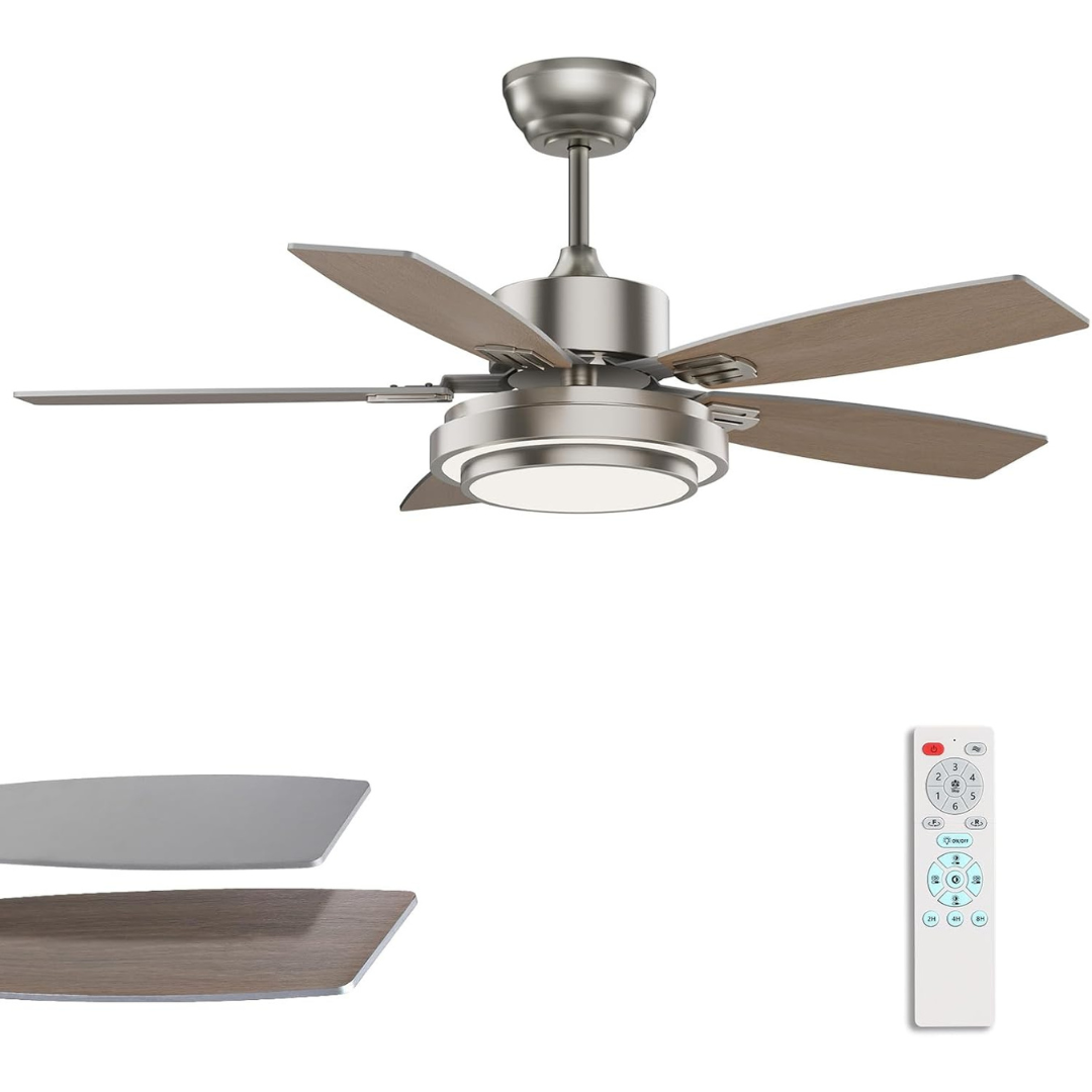 42" Nickel Ceiling Fans with Lights & Remote Control