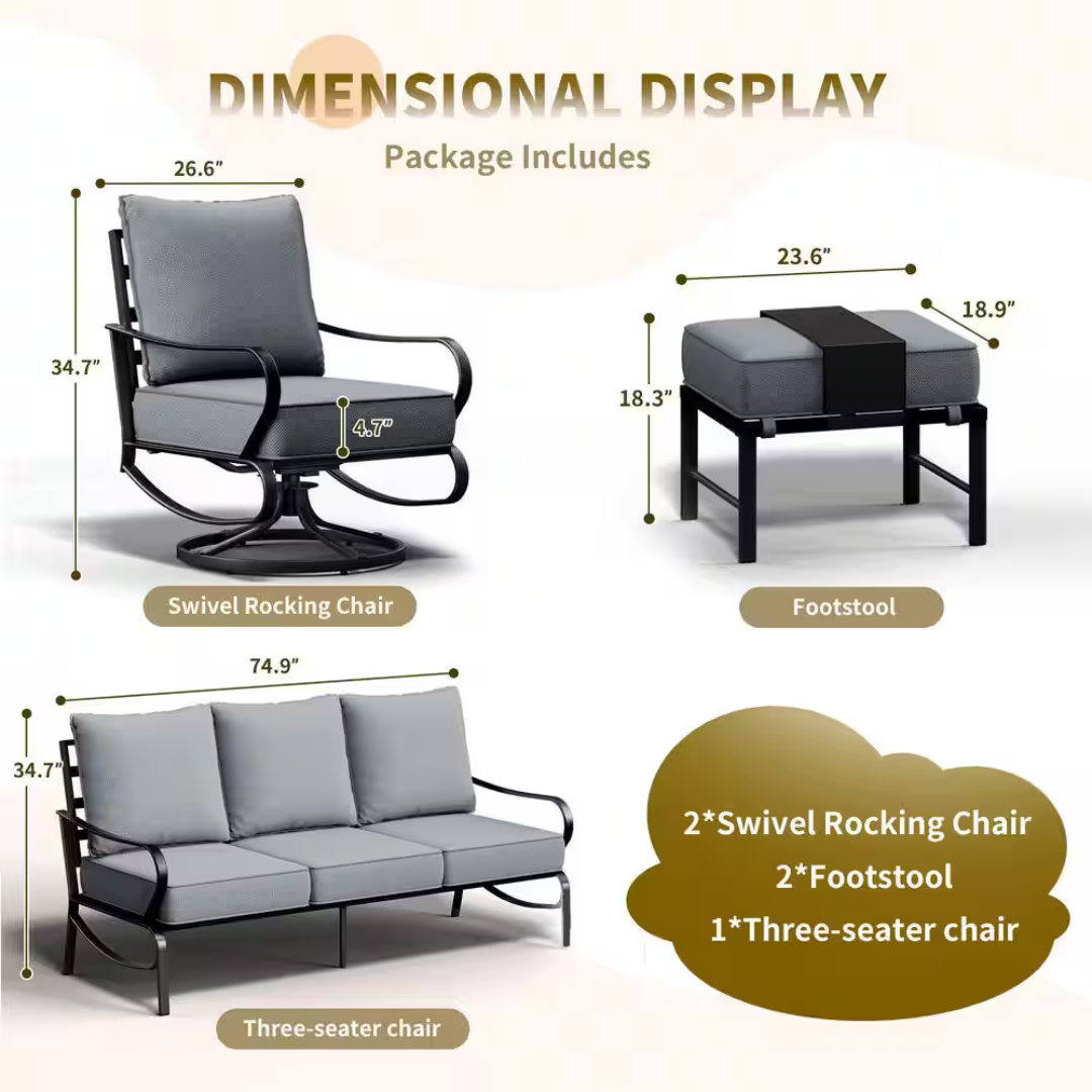 5-Person Iron Metal Material Patio Conversation Set with Cushions