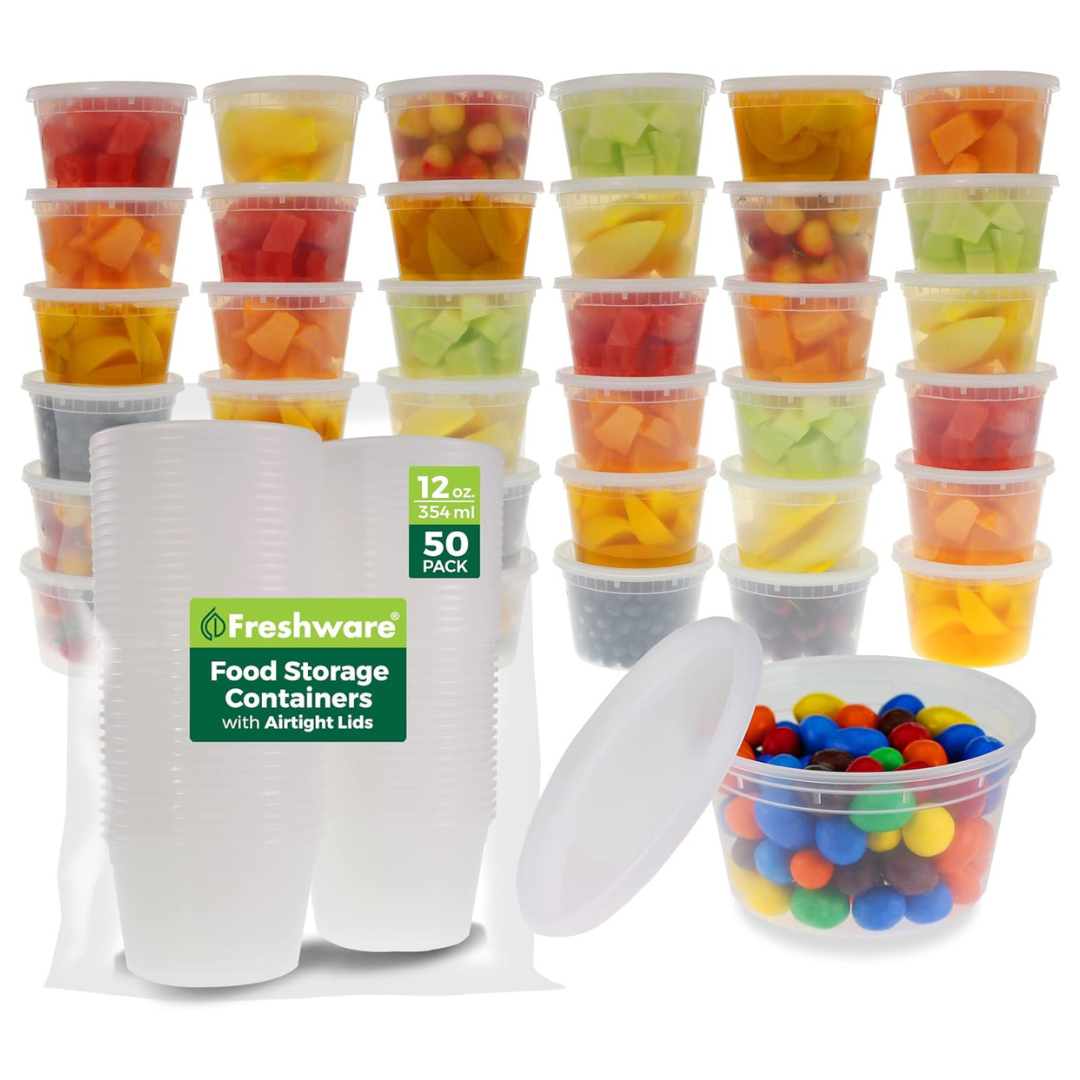 50-Set Freshware 12 oz Plastic Deli Containers