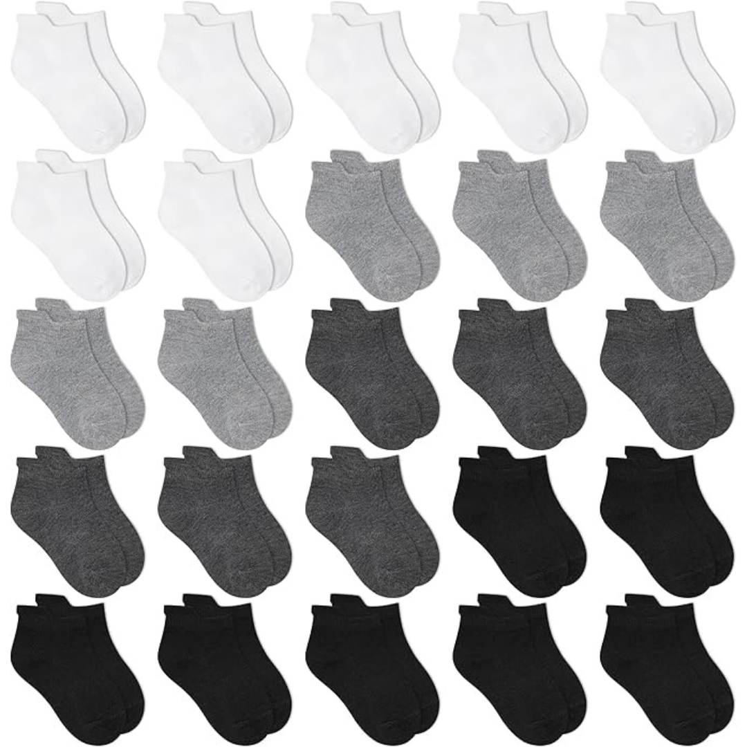 25-Pairs Athletic Kids Ankle Socks