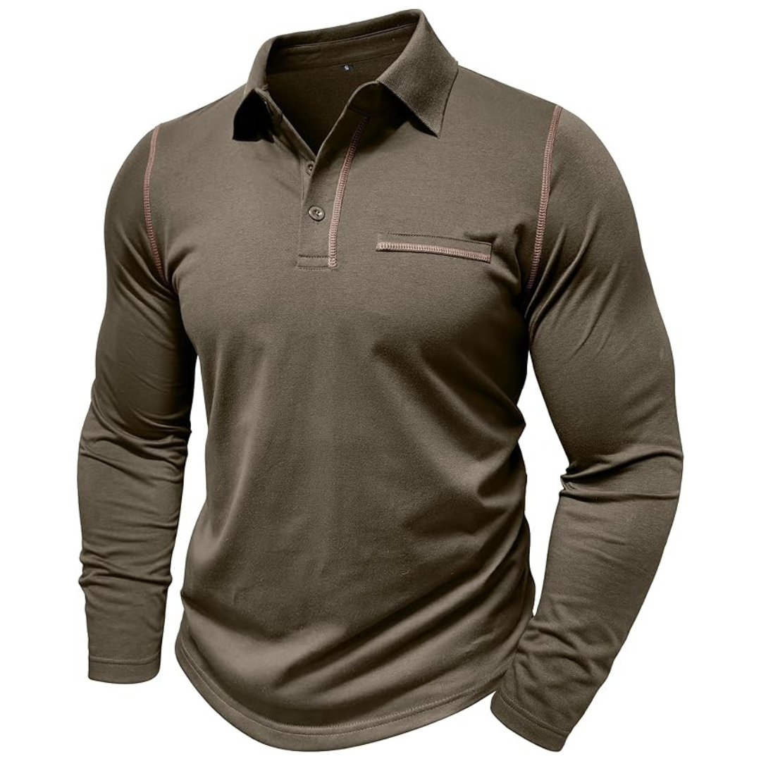 Men's Cotton Casual Long Sleeve Cotton Polo Shirts