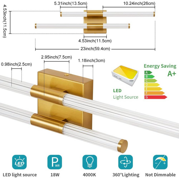 18W 4000K Modern Wall Sconce 23" Gold Led Lights Fixture Over Mirror
