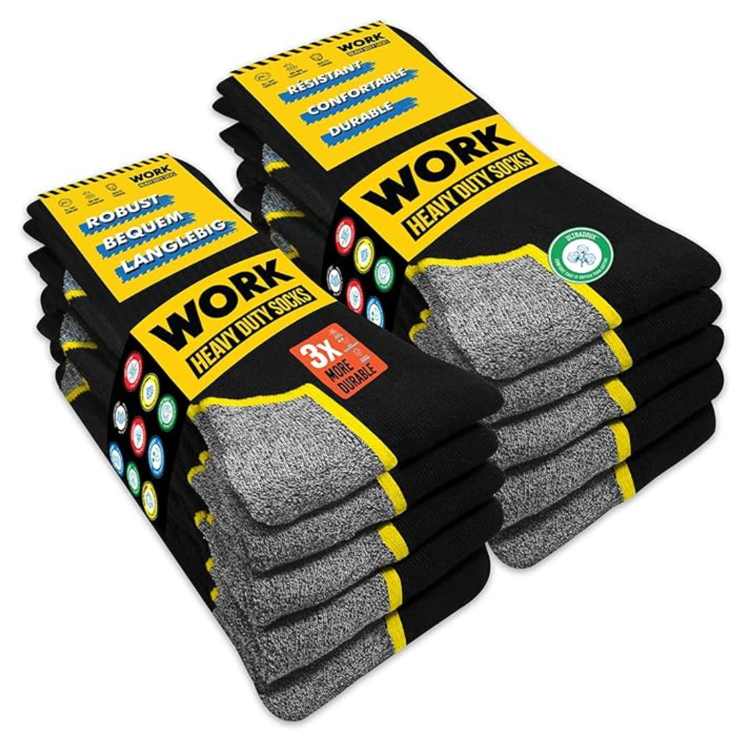 10-Pairs Soxco Men's Crew Length Black Work Socks