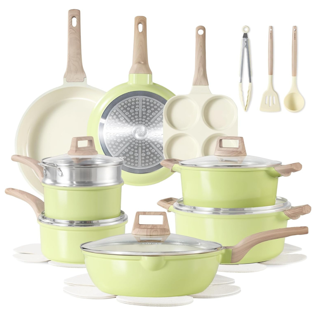 21-Piece Carote Ceramic Pots & Pans Non Stick Cookware Set