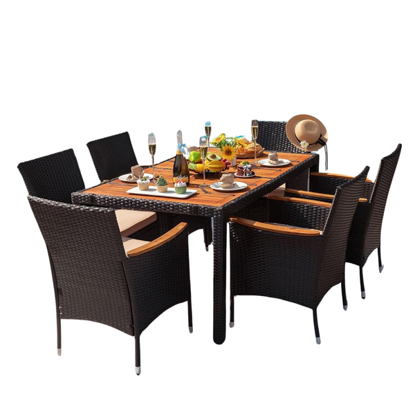 7-Piece Devoko Dining Furniture With Acacia Wood Table Top