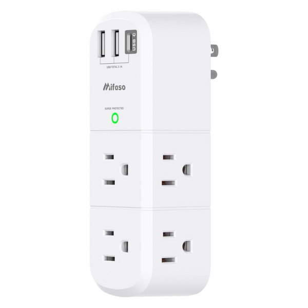 6-Outlet Swivel Surge Protector Extender W/3 USB Ports (1x USB-C)
