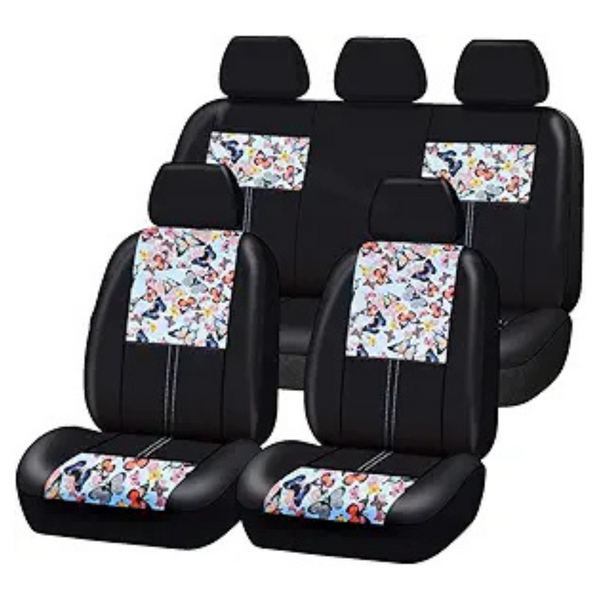 Butterfly And Flowers Leather Seat Covers Full Set