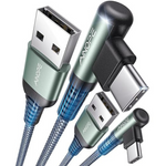 2-Pack 3.3' USB-A to Right Angle USB-C 3.1A Fast Charging Cable