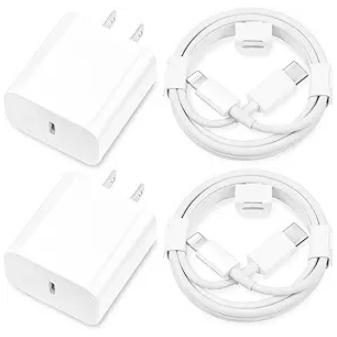 2-Pack 20W Type C Fast Charger Block With 6ft Lightning Cable