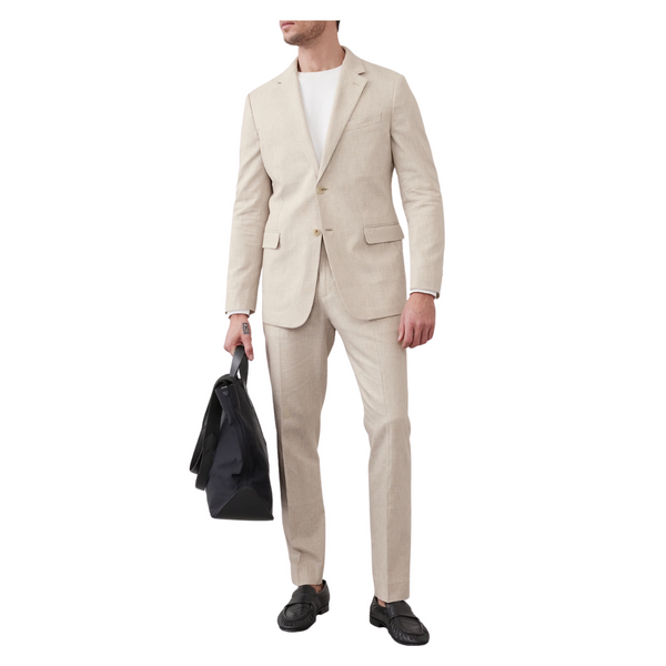 Men's Tailored-Fit Linen-Blend Stone Glen Plaid Suit Jacket