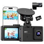 4K Dual Channel 5GHz WiFi Dash Cam Front and Rear with 64GB Card