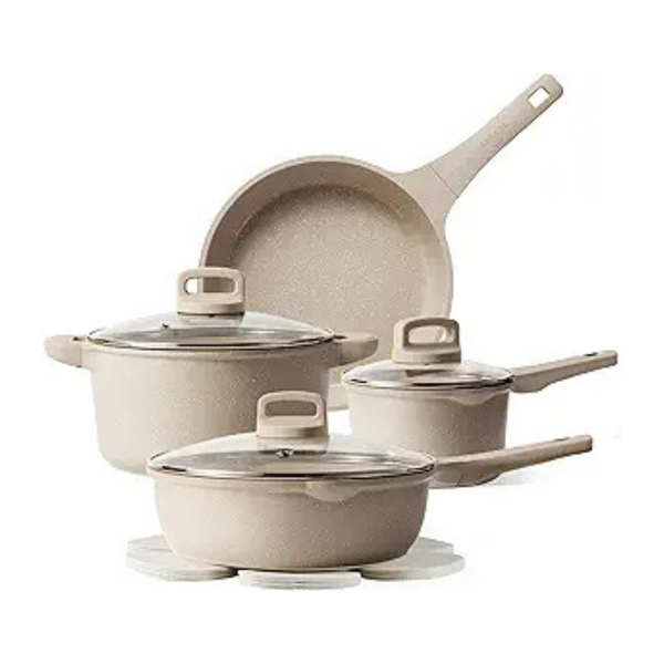 13-Piece Carote Kitchen Taupe Non Stick Cookware Pots & Pans Set With lids