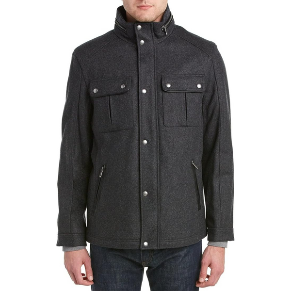 Cole Haan Signature Men's Wool Melton Stand Collar Jacket