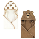 Hudson Baby Unisex Baby Cotton Animal Face Hooded Towel, Brown Bear (2-Pack)