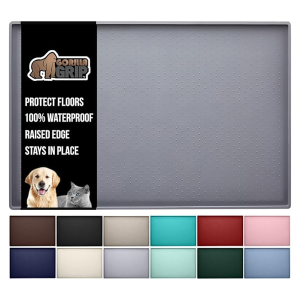 18.5"x11.5" Waterproof Raised Edge Silicone Pet Feeding Mat (Gray)