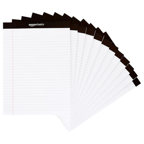 12-Pack Amazon Basics Wide Ruled 8.5" x 11.75" Lined Writing Note Pads