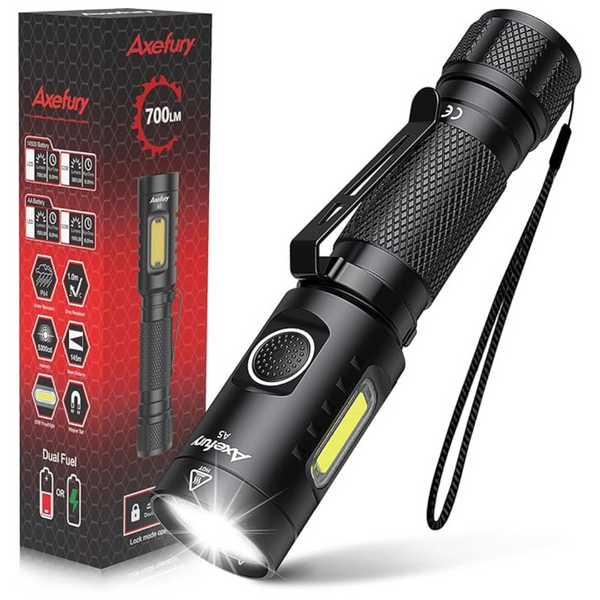 Tactical Dual Fuel Battery Magnetic LED Flashlight With 6 Modes