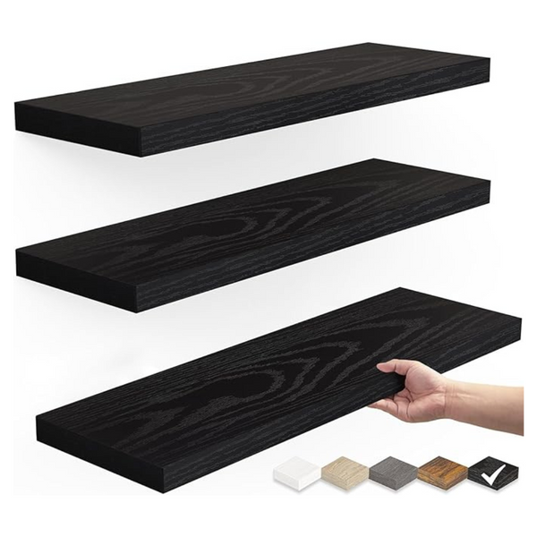 Set Of 3 15" Wood Floating Shelves With 22lbs Capacity