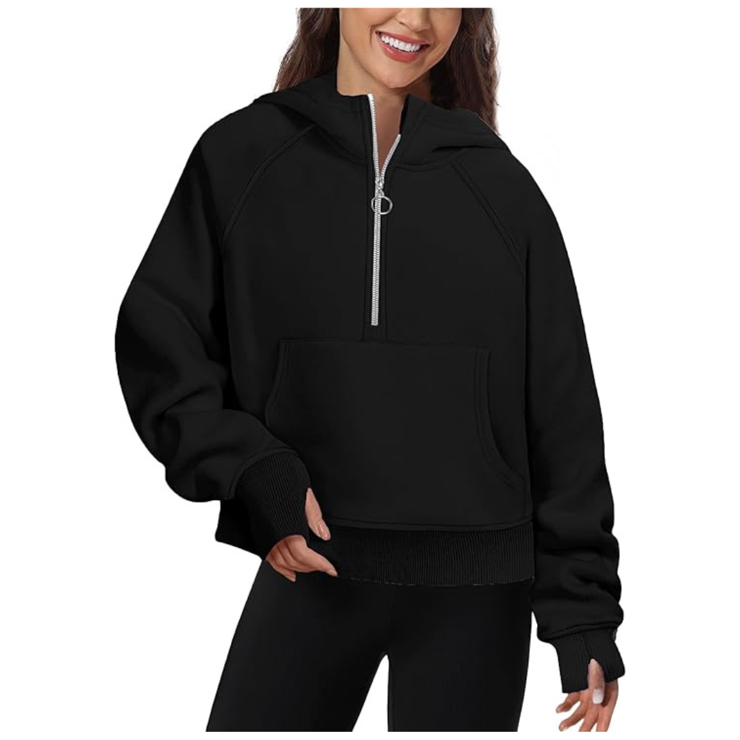 FKEEP Women's Half Zip Cropped Sweatshirt