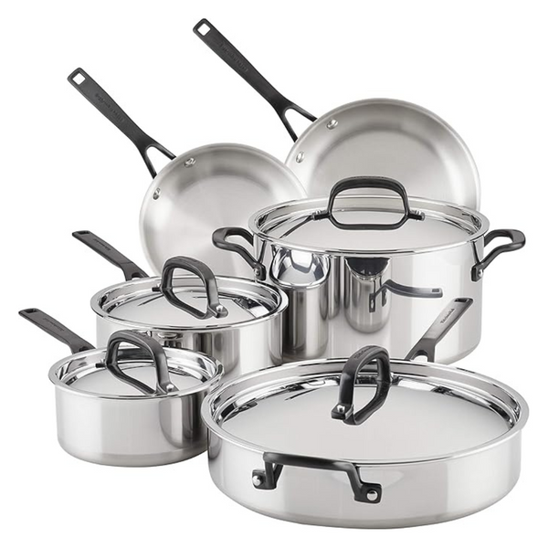 KitchenAid 10-Piece 5-Ply Stainless Steel Cookware Set