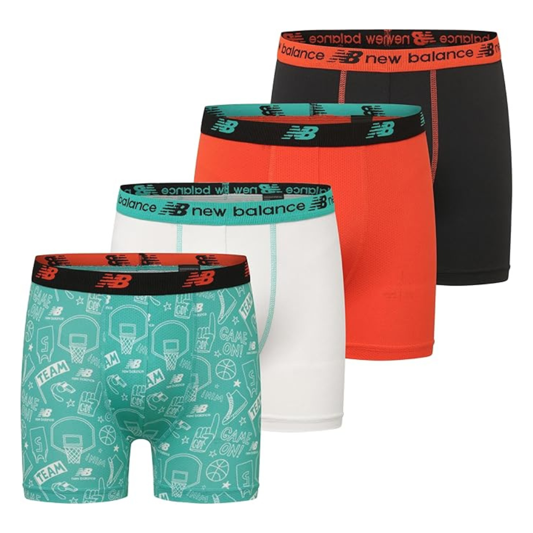 4-Pack New Balance Boys Moisture Wicking Boxer Briefs